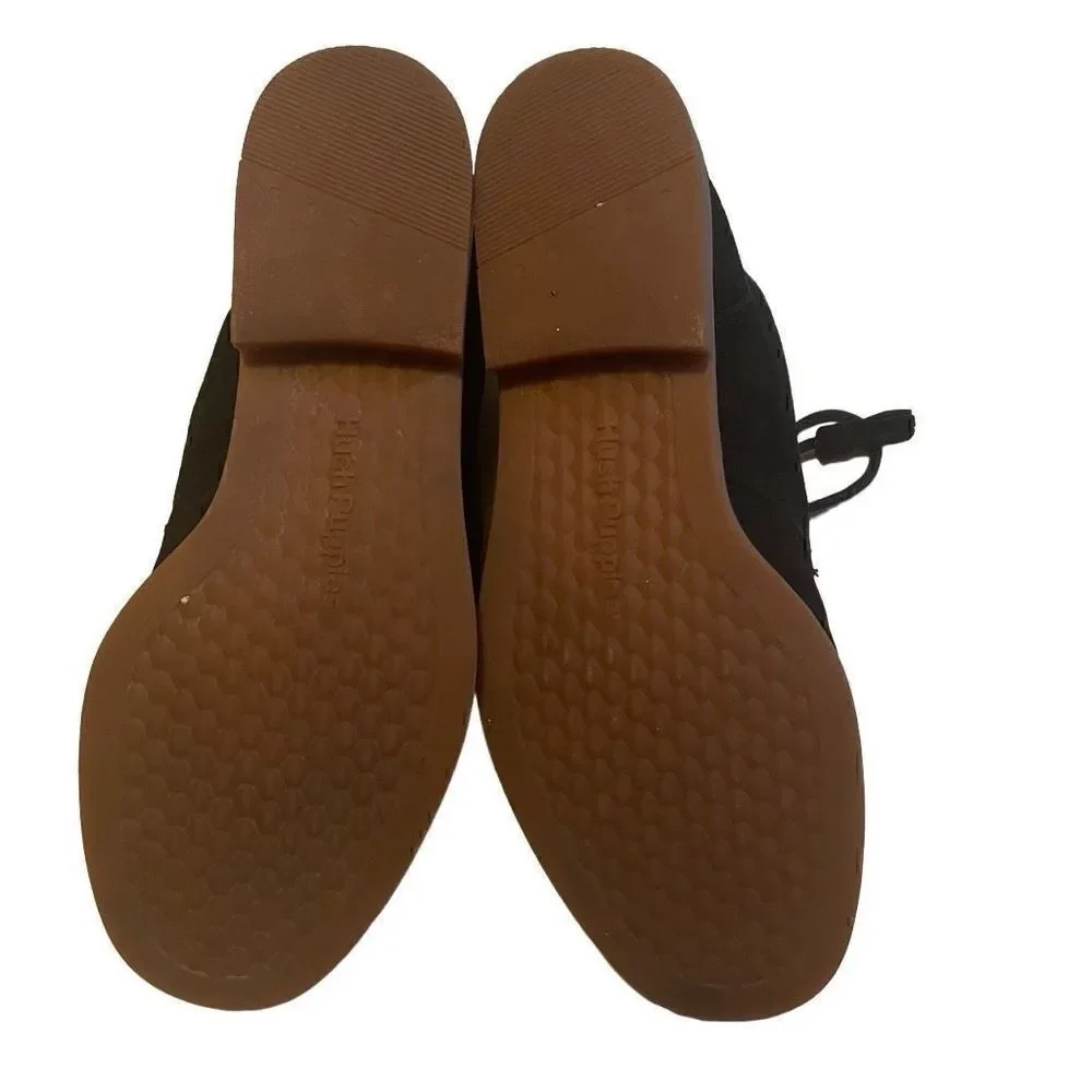 HUSH PUPPIES | black seude low tassel slip on booties 7.5